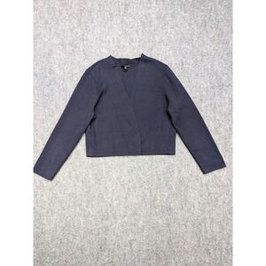 Talbots Womens Cardigan Small Open Front Knit Navy Cropped Capsule Timeless Work